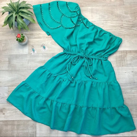 Sequin Hearts Dresses & Skirts - Sequin hearts turquoise one shoulder dress size S